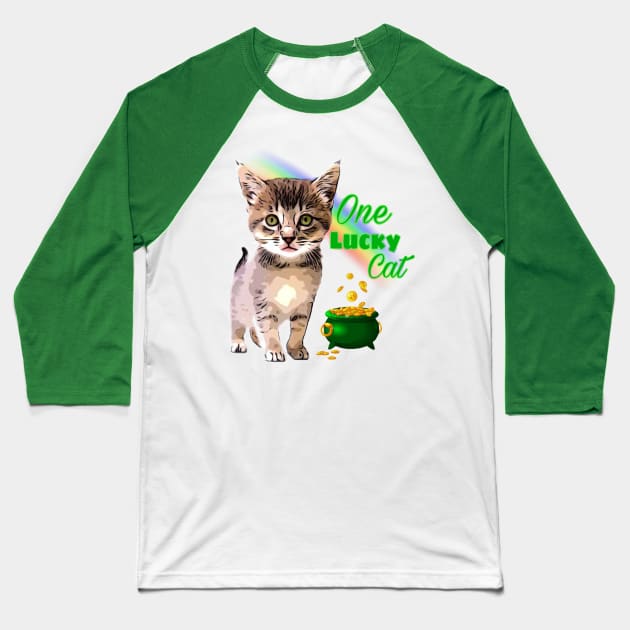 One Lucky Cat Baseball T-Shirt by BigTexFunkadelic